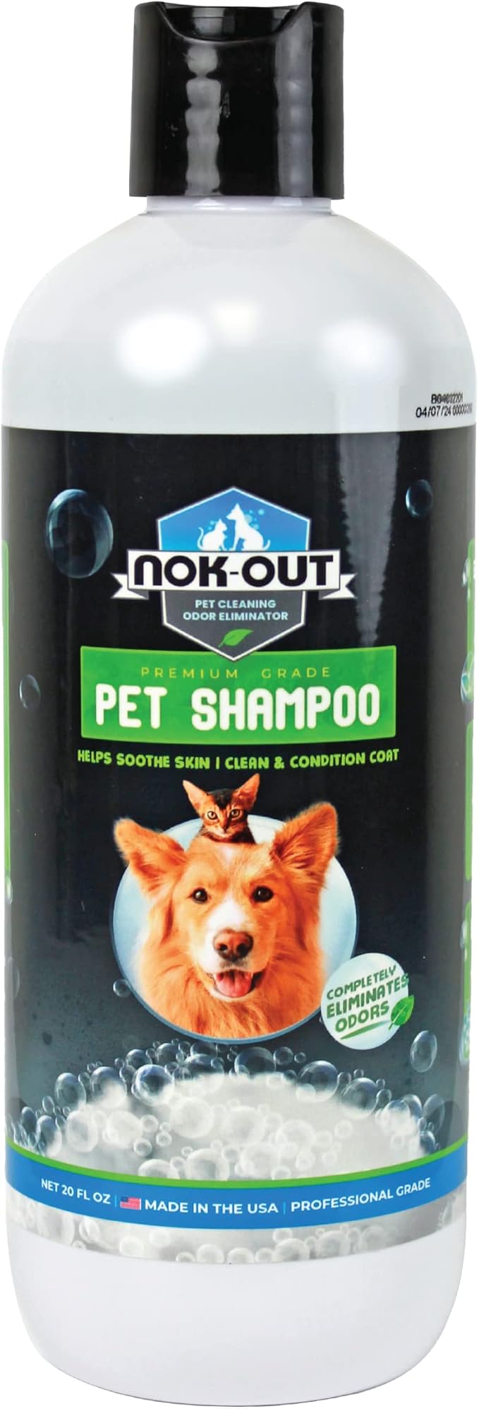 Nok-Out Premium Grade Pet Shampoo for Dogs and Cats, Veterinary Strength and Odor Eliminator Formula, Made in The USA, 20 Ounce Bottle