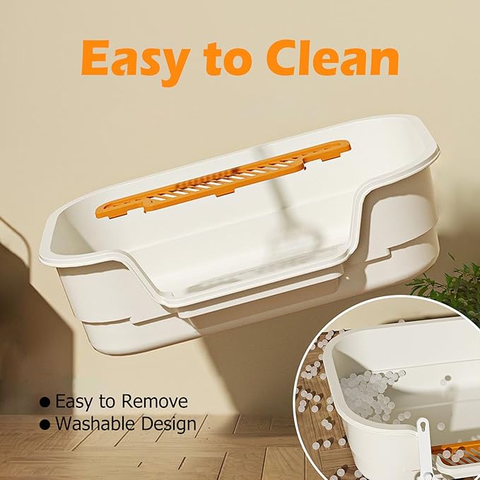 Extea Large Cat Litter Box with High Sides,Cat Boxes for Indoor Cats,Cat Litter Pan for Kitty,Litter Box with Low Entry,Easy to Clean,Anti-Splashing,23.6" x15.7" x6.2" (White)