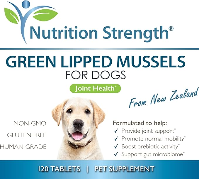 Green Lipped Mussels for Dogs for Joint Support & Inflammatory Relief, Promote Normal Mobility & Flexibility, Boost Prebiotic Activity, Support Gut Microbiome, 120 Chewable Tablets