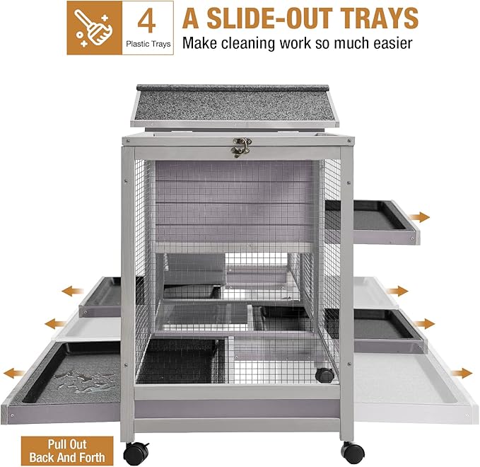 GUTINNEEN Rabbit Hutch Guinea Pig Cage with Double Run Indoor Bunny Hutch Outdoor Rabbit House with Deeper No Leak Trays and Wheels
