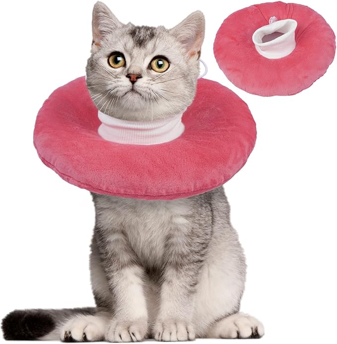 Anti-Lick Recovery Cone for Cats, Adjustable Soft Elizabethan Collar After Surgery, Easy on & Off with Drawstring Buckle, Eat & Drink Normally, Mashable Washable Pet Cone, Pink Large
