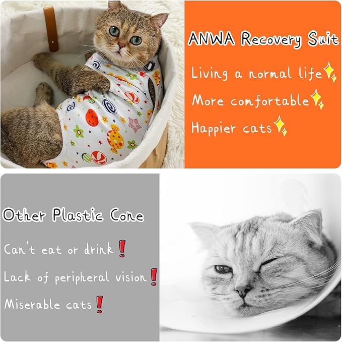 ANWA Cat Recovery Suit - Breathable Cat Onesie for Cats After Surgery Female, Kitten Surgery Recovery Suit Female Abdominal Wounds