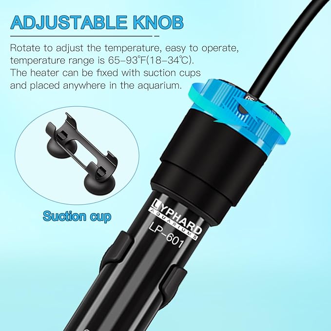 Aquarium Heater, 200W Submersible Fish Tank Heater with Precision Adjust Knob Thermostat and Suction Cup Suitable for Saltwater and Freshwater