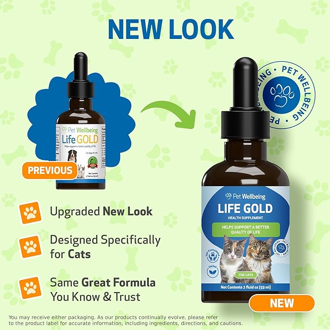 Life Gold for Cats - Supports Detoxification & Healthy Immune Defenses, Astragalus, Burdock, Sheep Sorrel - Pet Wellbeing Vet-Formulated Holistic Supplement – 2 oz (59 ml)