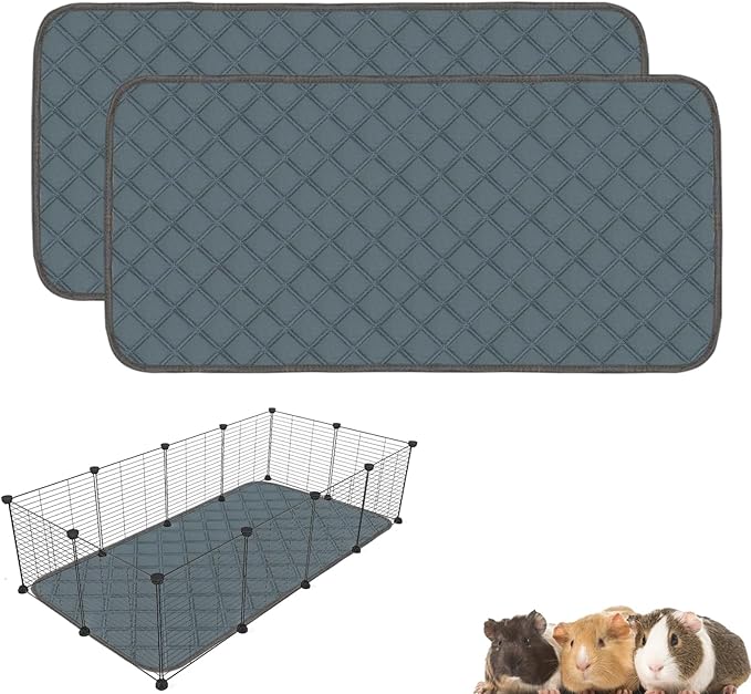 2 Pack Guinea Pig Cage Liners Washable Guinea Pig Bedding Super Absorbent | Waterproof | Non Slip| Reusable Guinea Pig Pee Pads for Small Animals Cages Rabbit Hamster Rat - 48" x 24"