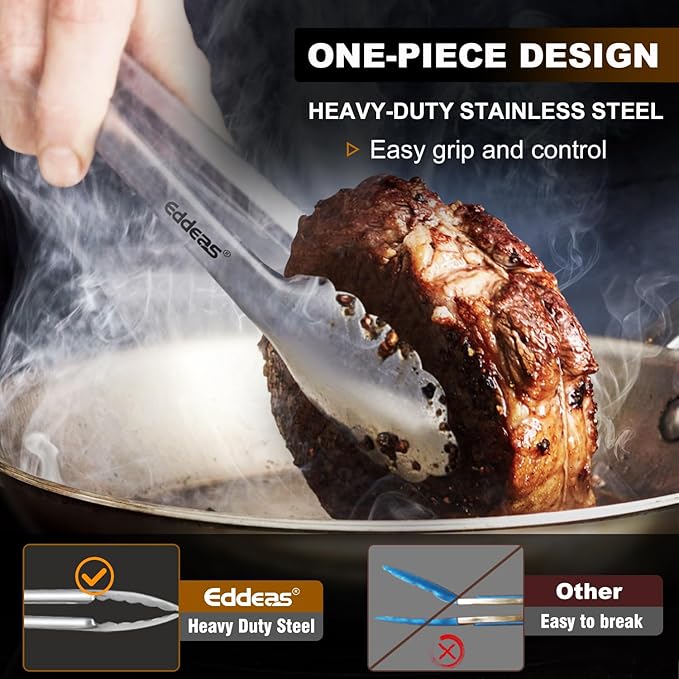 Tongs For Cooking - Heat Resistant 600 Degrees Stainless Steel Kitchen Tong,Heavy Duty Metal Locking Tongs - Perfect for Food, BBQ set of 3 (7",9" and 12") Grey