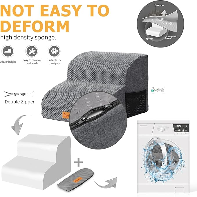 Topmart High Density Foam Pet Steps 2 Tiers,11.8" High,Non-Slip Dog Stairs,Soft Foam Dog Ramp Ladder,Best for Injured,Older Cats,Pets with Joint Pain,Suitable for Low Sofas,Stairs,Lower Place