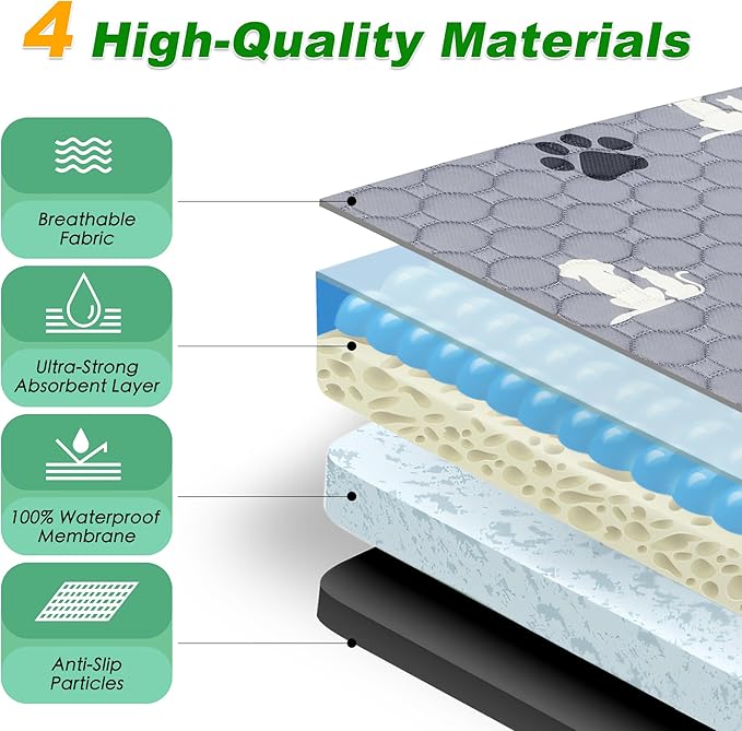 Washable Pee Pads for Dogs, Extra Large Dog Mat, Absorbent Reusable Training Dog Pads Pet Puppy Pads, Non-Slip Potty Pads for Whelping, Playpen, Crate, Bed, Grey 65"x48"