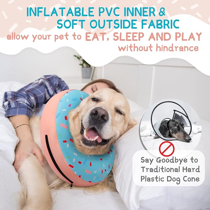 Supet Inflatable Dog Cone Collar for Large Medium Small Dogs, Soft Cone Collar for Dogs Cats, ECollar Doggie Neck Donut Dog Cone Alternative After Surgery