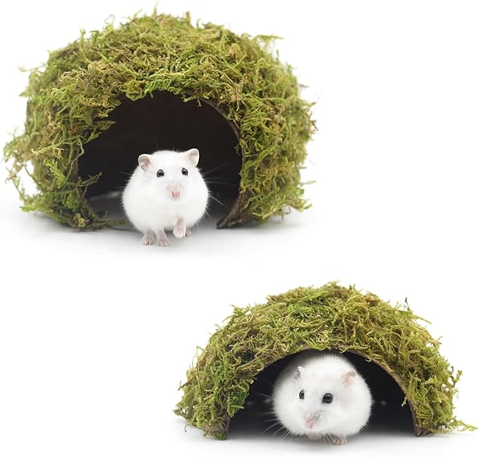Hamster Hideaway/Hideout,Mossy Cave Hide,Hamster House/Hides,Hamster Cage Accessories for Gguinea Pig/Hedgehogs/Gliders/Rats/Mice and Other Small Animals(Set)