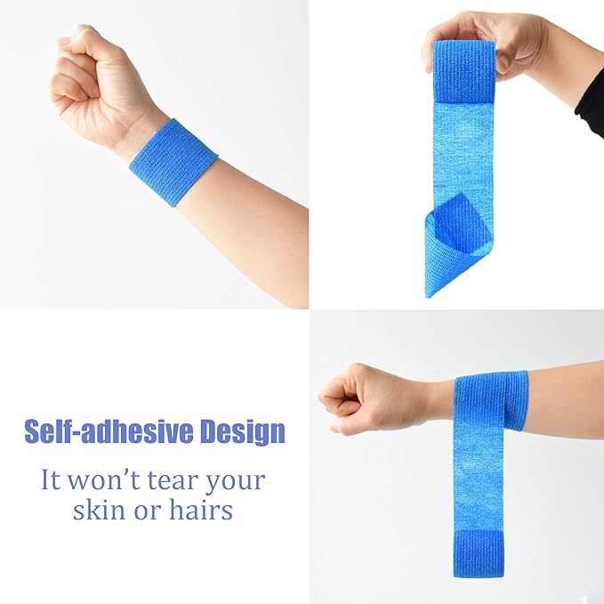 9 Pack 2" x 5 Yards Self Adhesive Bandage Wrap Self Stick Wrap for Ankle, Wrist, Finger, Sports, Breathable Cohesive Vet Tape for Pets (Dark Blue)