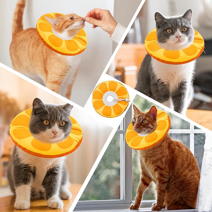 Cat Cone Collar Soft, Adjustable Cat Recovery Collar for Small Medium Large Cats, Cute Donut E Collar After Surgery, Anti-Lick Wound Healing Elizabethan Cone for Kittens (Orange, Medium)