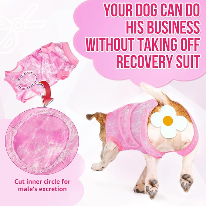 Lukovee Recovery Suit for Dogs, Zipper On Recovery Suit for Female Male Dog, Onesie Abdominal Wounds Cone E-Collar Alternative Prevent Licking Spay Recovery Suit (X-Small, Pink Tie-dye)