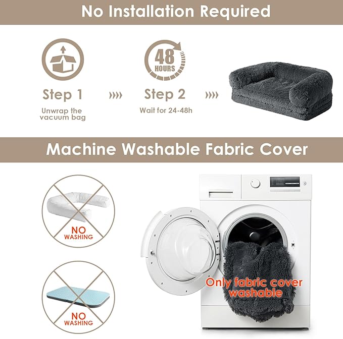 EHEYCIGA Foldable Human Dog Bed, Orthopedic Memory Foam Human Sized Dog Bed, Waterproof Pet Bed for People, Faux Fur Pet Couch for Adult, Dark Grey, 72"x44"x11"