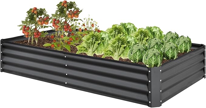 Domi Galvanized Raised Garden Bed, 8x4x1Ft Thickening Metal Planter Box for Vegetables Bottomless for Backyard Outdoor, 1" Deep w/ 228 Gallon Capacity - Dark Gray