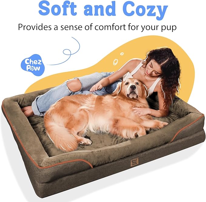 Washable Orthopedic Large Dog Bed - Big Dog Beds with Removable Waterproof Cover and Non-Slip Bottom XL Large Pet Beds with Bolster Extra Large Dogs Bed