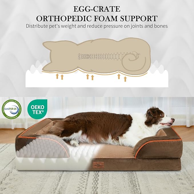 Comfort Expression Medium Dog Beds Waterproof Orthopedic Foam Dog Sofa Beds for Medium Large Dogs Comfy Pet Bed with Washable Removable Cover & Non-Slip Bottom(Medium,Brown)