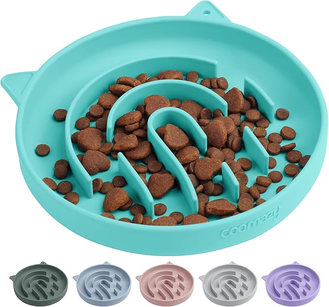 Coomazy Silicone Slow Feeder Dog Cat Bowls, Interactive Puzzle Toy for Pets Dry/Wet Food Training, Keeps Dogs Cats Busy, Prevents Puppy Kitty Overeating (Cyan, 1.4 Cup)
