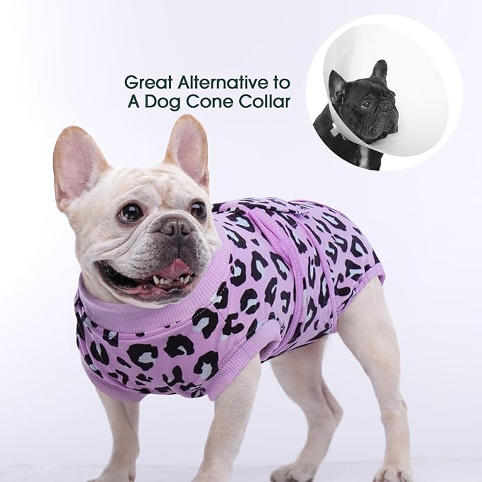 Kuoser Dog Recovery Suit for Dogs After Surgery,Professional Surgical Onesie for Female Male Dogs Spay Neuter,Soft Dog Surgery Suit Bodysuit for Abdominal Wounds Skin Disease,Purple Leopard XS