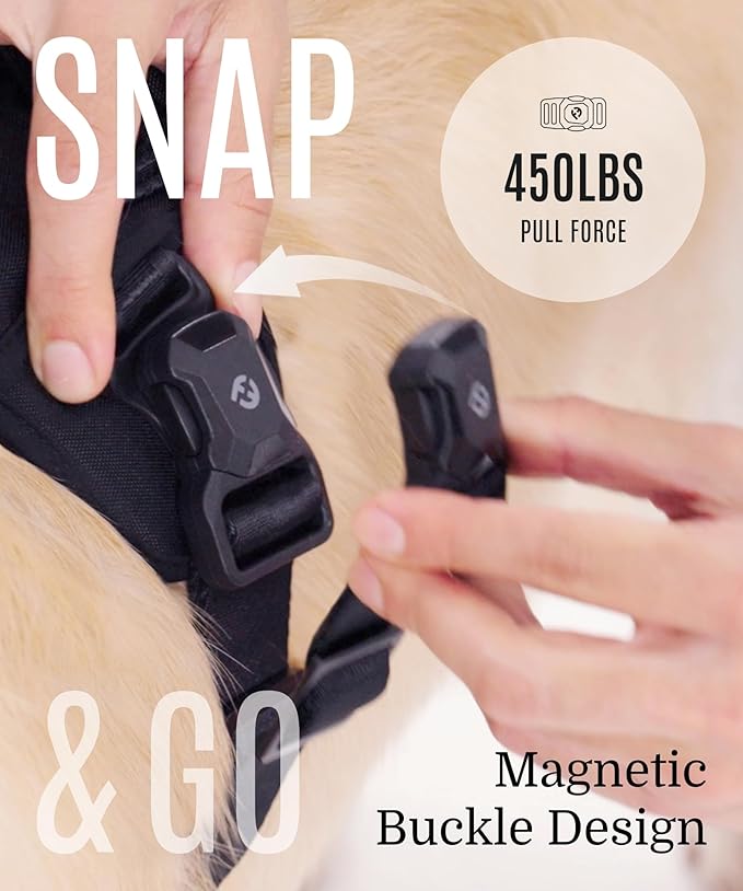 2025 New Edition, Fei & Eve MagEase Dog Harness - 3-Second Magnetic Buckles | 3-Point No-Pull Control | Heavy-Duty 900D Nylon | Dual Safety Handles | Breathable Mesh | Adjustable Fit | Medium,Black