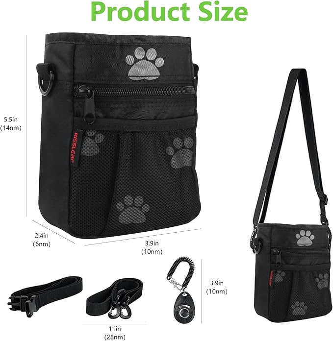 Dog Treat Pouches for Pet Training, Treat Pouches for Pet Training,Large Dog Treat Training Pouch and Dog Clicker,Dog Training Treat Pouch Built-in Poop Bag Dispenser-Black Pattern.