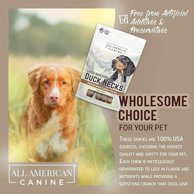 6 Natural Duck Neck Dog Treats – Single Ingredient, Dehydrated & Chewy – Low-Fat, High-Protein Training Reward – Made in USA