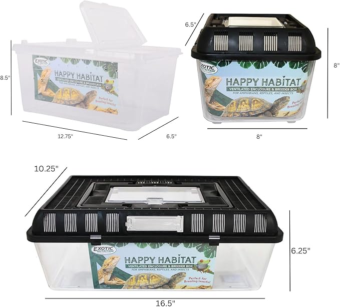 Happy Habitat (Large) - Ventilated Enclosure & Breeder Box - for Live Feeder Insects, Reptiles, Amphibians & Other Small Pets - Durable Plastic Portable Terrarium