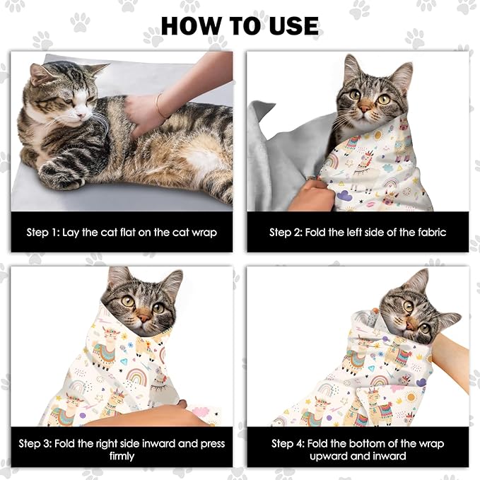 27.6"Cat Grooming Wrap, Self Adhesive Cat Wrap for Cutting Nails, Anti-Escape Calming Cat Swaddle Wrap for Medicine Ear Cleaning, Alpaca Anti-Scratch Cats Burrito Restraint Blanket, Practical Pet Tool
