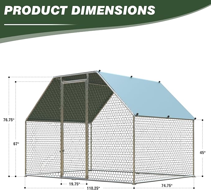 4ever2buy Chicken Runs for Yard with Cover, Large Metal Chicken Run Walk in Metal, Outside Dog Kennel with Roof, Flat Roofed Outdoor Kennel for Cats(9.2’Lx6.23’Wx6.4’H)