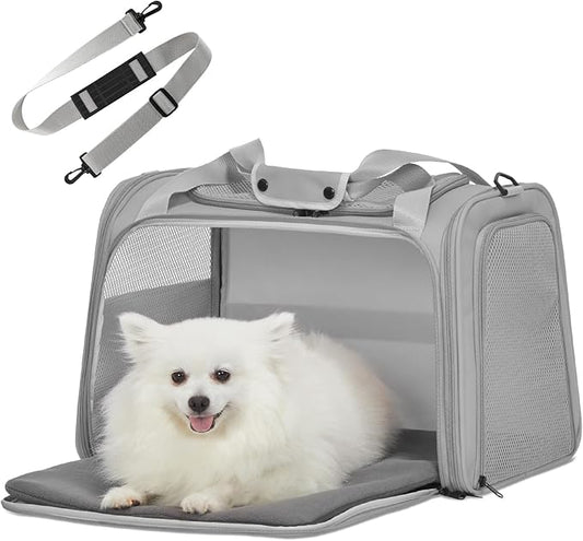 PETSFIT Dog Carrier Cat Carriers for Puppies, Medium Cats up to 25Lbs, Travel Soft Sided Pet Carrier (Large, Grey)