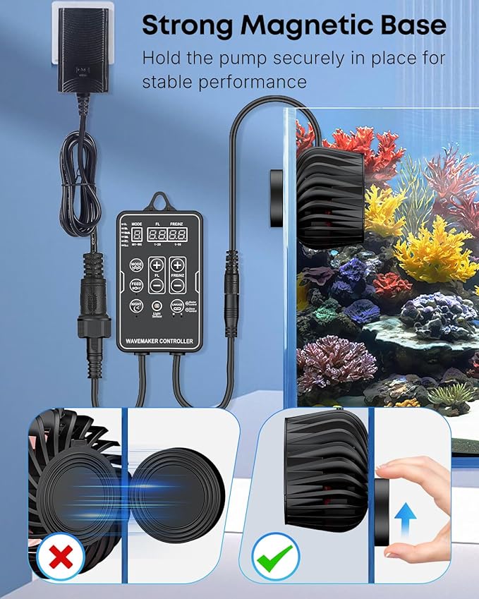 Pawfly 2100 GPH Wave Maker for Aquarium, DC 24V 10W Aquarium Powerhead with LED Controller, Quiet Submersible Wavemaker, Water Circulation Pump for 30-300 Gallon Freshwater Saltwater Tank