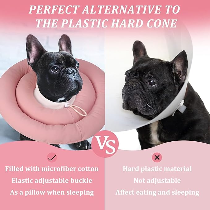 IDOMIK Dog Recovery Collar, Waterproof Soft Dog Cone After Surgery, Comfy Protective Elizabethan Collar Alternative for Dogs Cats, Adjustable Pet Neck Donut Cone Anti-Licking Biting Wounds,Pink,L