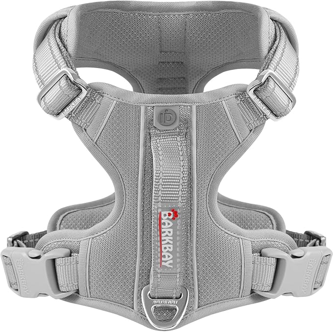 BARKBAY Dog Harness No Pull with ID Tag Pocket - Heavy Duty, Reflective, Easy Control for Large Dogs(Grey,L)