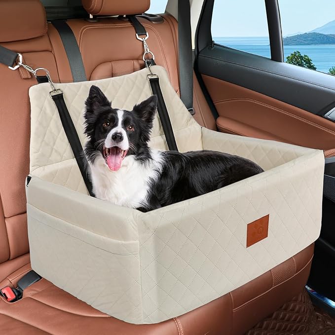 Dog Car Seat for Large Medium Dogs,Washable Pet Carseat Under 55 lbs or 2 Small Dogs,Dog Booster Seat Travel Bed with Thick Cushion,2 Safety Leashes