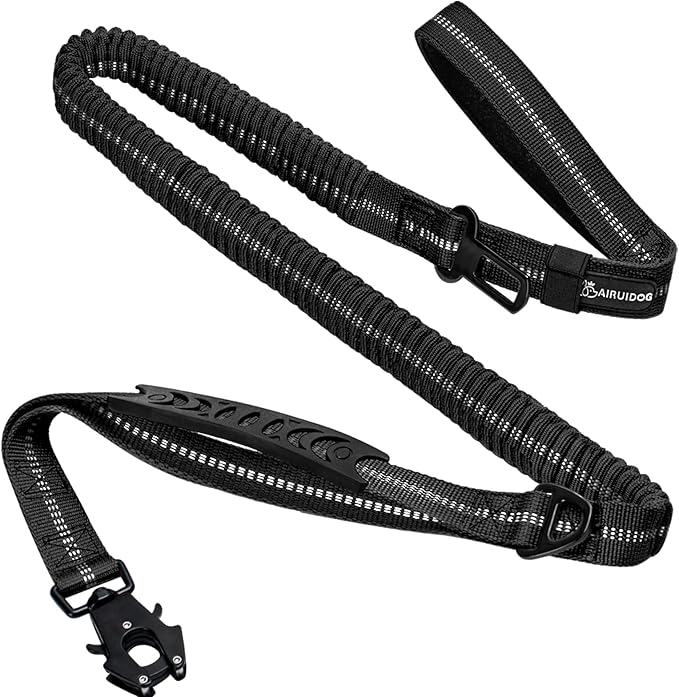 4-6FT Heavy Duty Dog Leashes for Large Dogs, Shock Absorbing Bungee Tactical Leash with 2 Padded Handle, Car Seatbelt and Metal Carabiner Clip, Strong No Pull Dog Leash for Medium