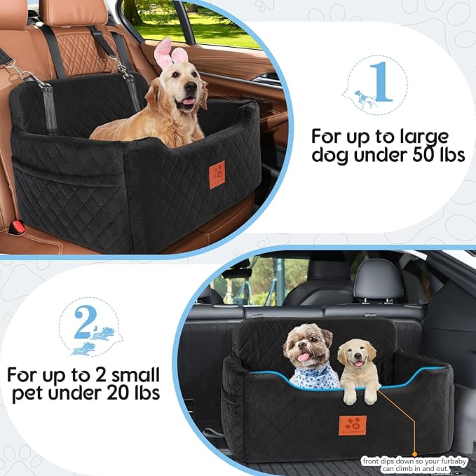 Dog Car Seat for Medium/Large Dogs,Dog Booster Seat for Dog Under 50lbs or 2 Small Dogs, Detachable and Washable Pet Car Seat,Multi-Functional Travel Dog Bed & Dog Sofa(Black)