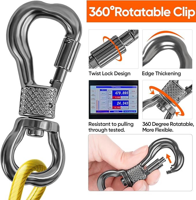 Tresbro 50FT Reflective Tie Out Cable for Dogs Up to 250 Pounds, Steel Wire Lead Leash Cable with Stainless Rotatable Buckle, Lightweight and Enduring, Dog Chains Outside for Outdoor, Yard, Yellow