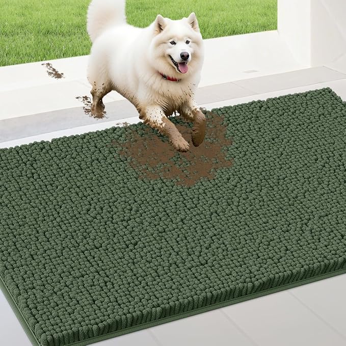 IM HOME Extra Large 60" x 36" Olive Dog Door Mats for Muddy Paws, Chenille Absorbent Dog Mat, Non Slip Heavy Mud Mat for Dogs, Soft Pet Bed Mat for Entryway, Mud Paws, Inside Floor