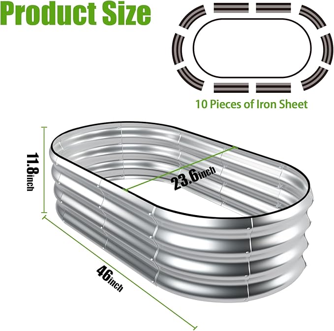 SnugNiture Galvanized Raised Garden Bed Outdoor, 2 Pcs 4x2x1ft Oval Metal Planter Box for Planting Plants Vegetables, Silver