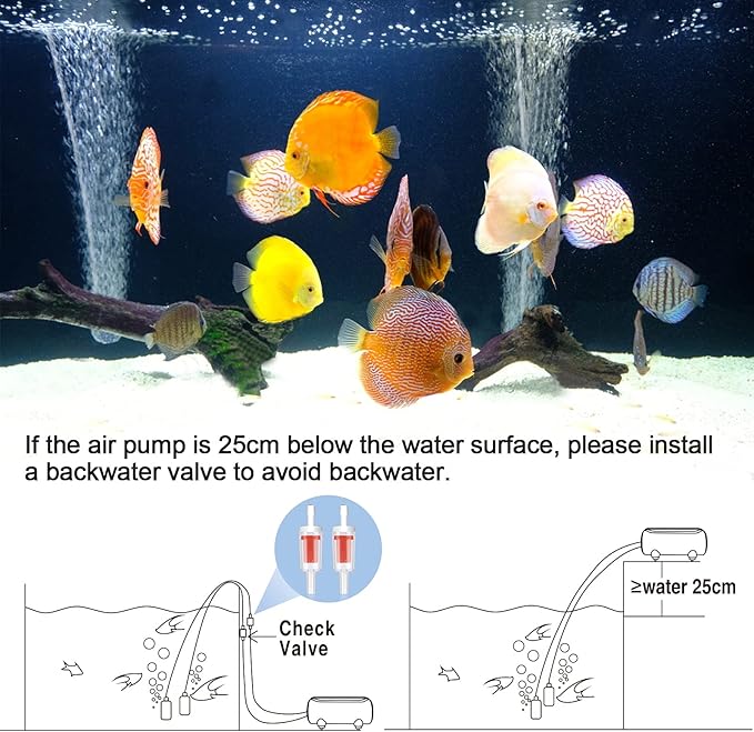 AQQA Aquarium Air Pump,3.5W 5W Dual Outlet Oxygen Pump with 2 Air Stone,Adjustable Air Valve Quiet Bubbler Pump,Up to 160 Gallon Fish Tank (3.5w)