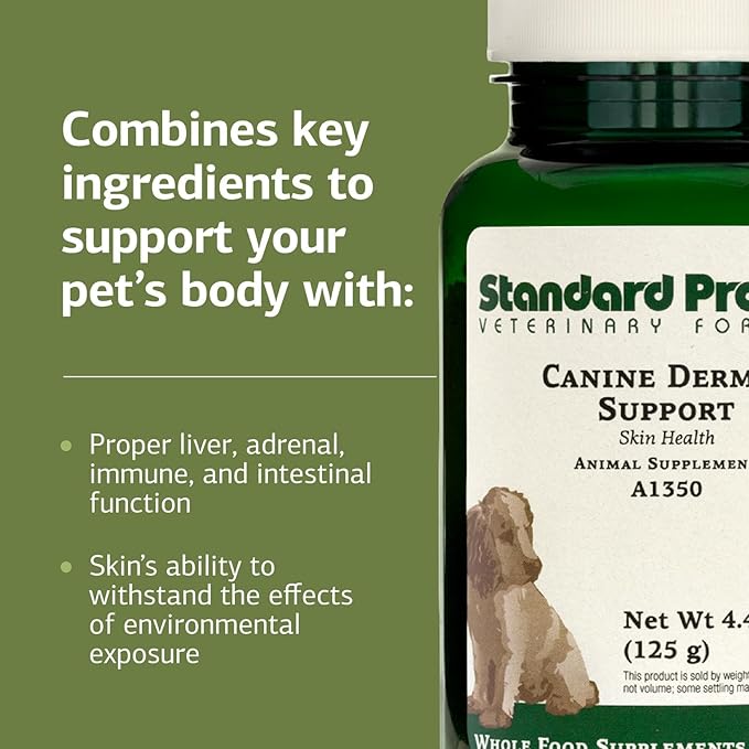 Standard Process Inc. Canine Dermal Support - Skin & Adrenal Gland Supplement - Comprehensive Skin Health Supplement for Dogs - Daily Immune & Liver Support Powder - 125 g