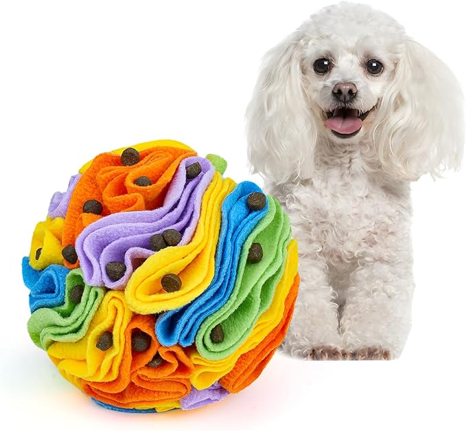 Pet Snuffle Ball, Puzzle Sniffing Interactive Dog Ball for Blind Dogs Training Stress Relief Dog Enrichment Toys Treat Machine Washable (15cm, Sweet Purple)