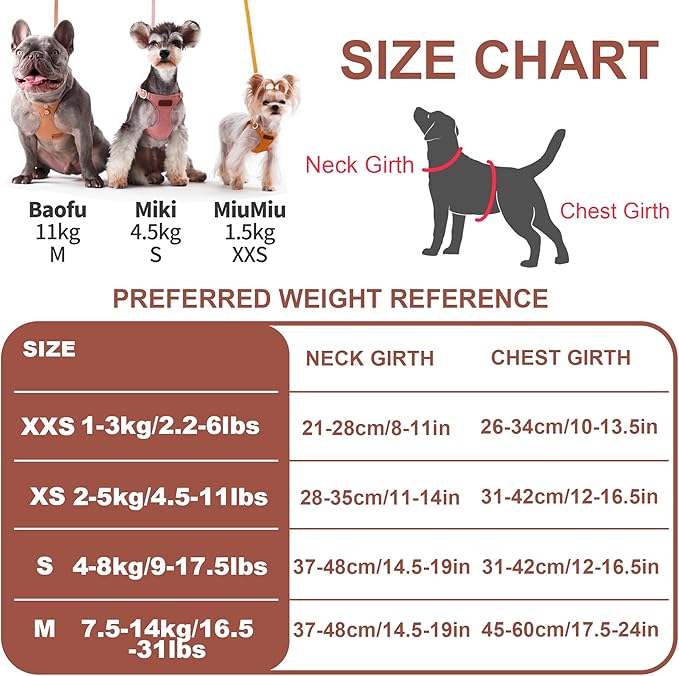 Puppytie No Pull XXS Puppy Harness with Multifunction Dog Leash,Soft Adjustable No Choke Escape Proof Pet Harness Vest,Brown Caramel,XXS