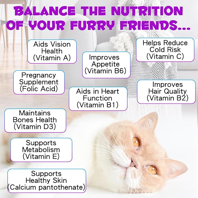 Cat Multivitamin,15 in 1 Cat Vitamins Liquid Drops Supplements for Heart Health, Bones, Joint, Skin & Coat, Bladder, Immune System Support 60ml-2pcs