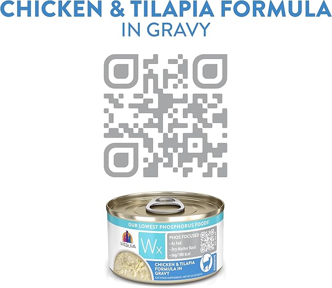 Weruva Wx Phos Focused, Chicken & Tilapia Formula in Gravy, 3oz Can (Pack of 12)