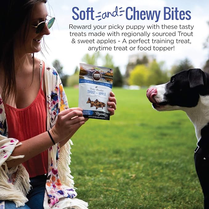 Smart Cookie All Natural Soft Dog Treats - Trout & Apple - Healthy Dog Treats for Allergies, Sensitive Stomachs - Chewy, Grain Free, Human-Grade, Made in The USA - 5oz Bag