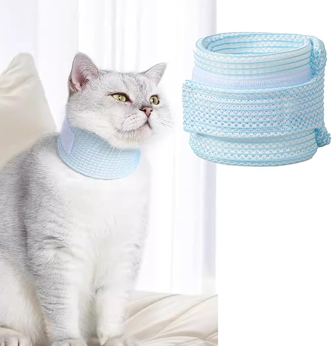 Cat Neck Brace Cover - Breathable & Adjustable Elizabethan Collar for Post-Surgery Recovery Anti-Scratch Anti-Lick Protection, Cervical Cone for Small Medium Large Dogs Puppies Kittens (Large,Blue)