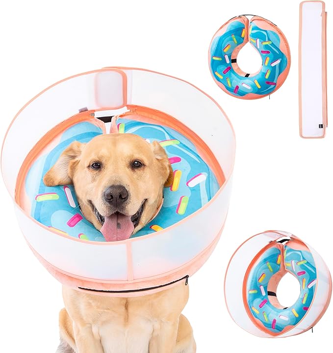 Inflatable Dog Cone Collar with Enhanced Anti-Licking, Soft Neck Donut for Dogs Cats, Recovery Pet Cone Collar After Surgery for Large Medium Small Dogs (Donut Blue, Large)