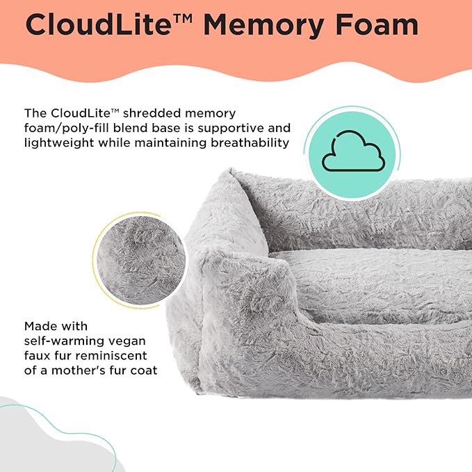Best Friends by Sheri Lux Lounge Bed Calming Faux Fur Dog Bed, Gray, Large, 36" x 27"