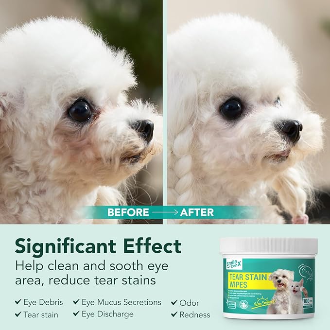 Dog Eye Wipes, Gentle Eye Wipes for Dogs & Cats, Pet Eye Cleaner Wash Removes Discharge, Crust, Debris, and Gunk (100, Unscent)